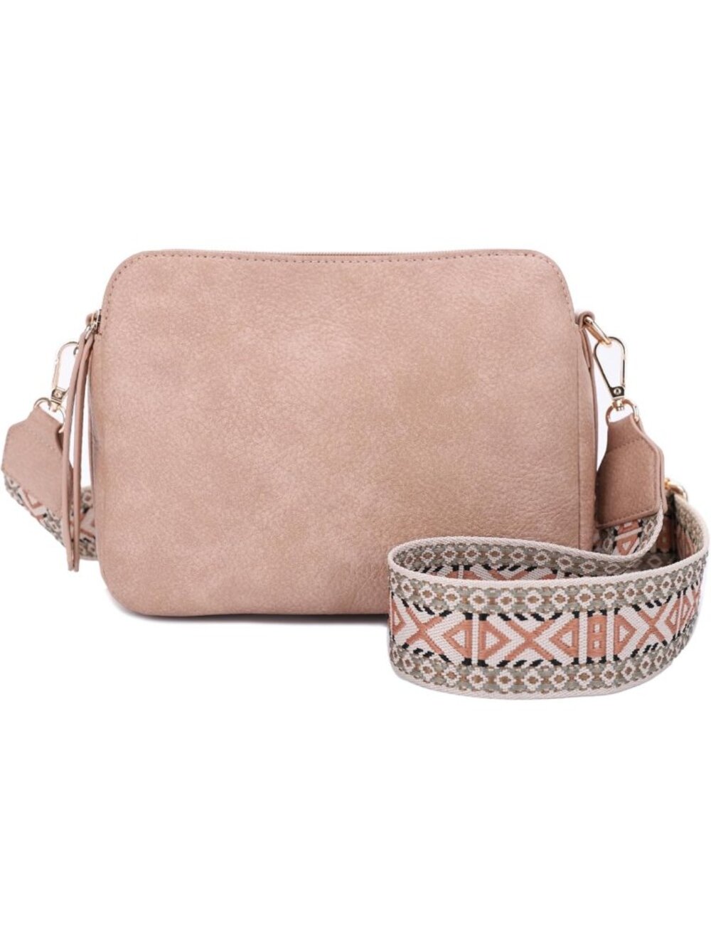 Lightweight Triple Compartment Crossbody Purse with Guitar Strap - Stylish